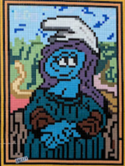 Smurfette as Mona Lisa in pixelated style