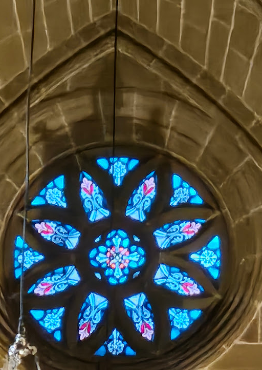 stained glass rose window of cathedral