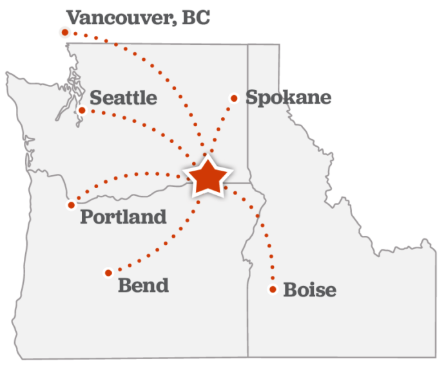 Walla Walla on map of northwest US
