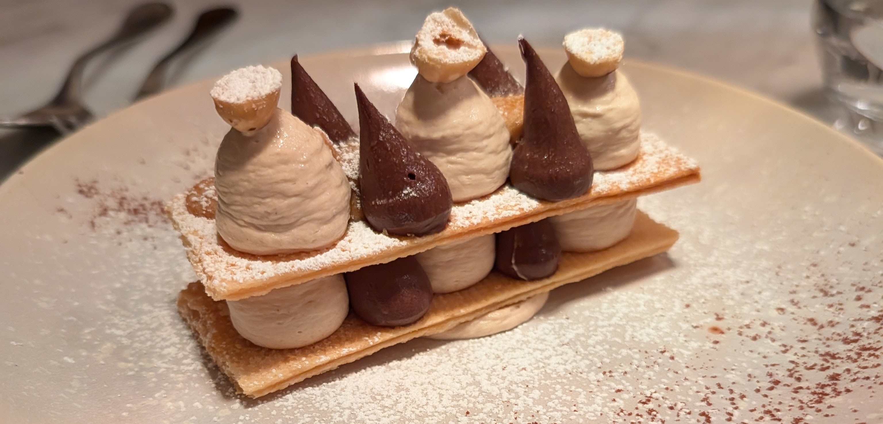 Hazelnut and chocolate dessert at Le P'tit Troquet