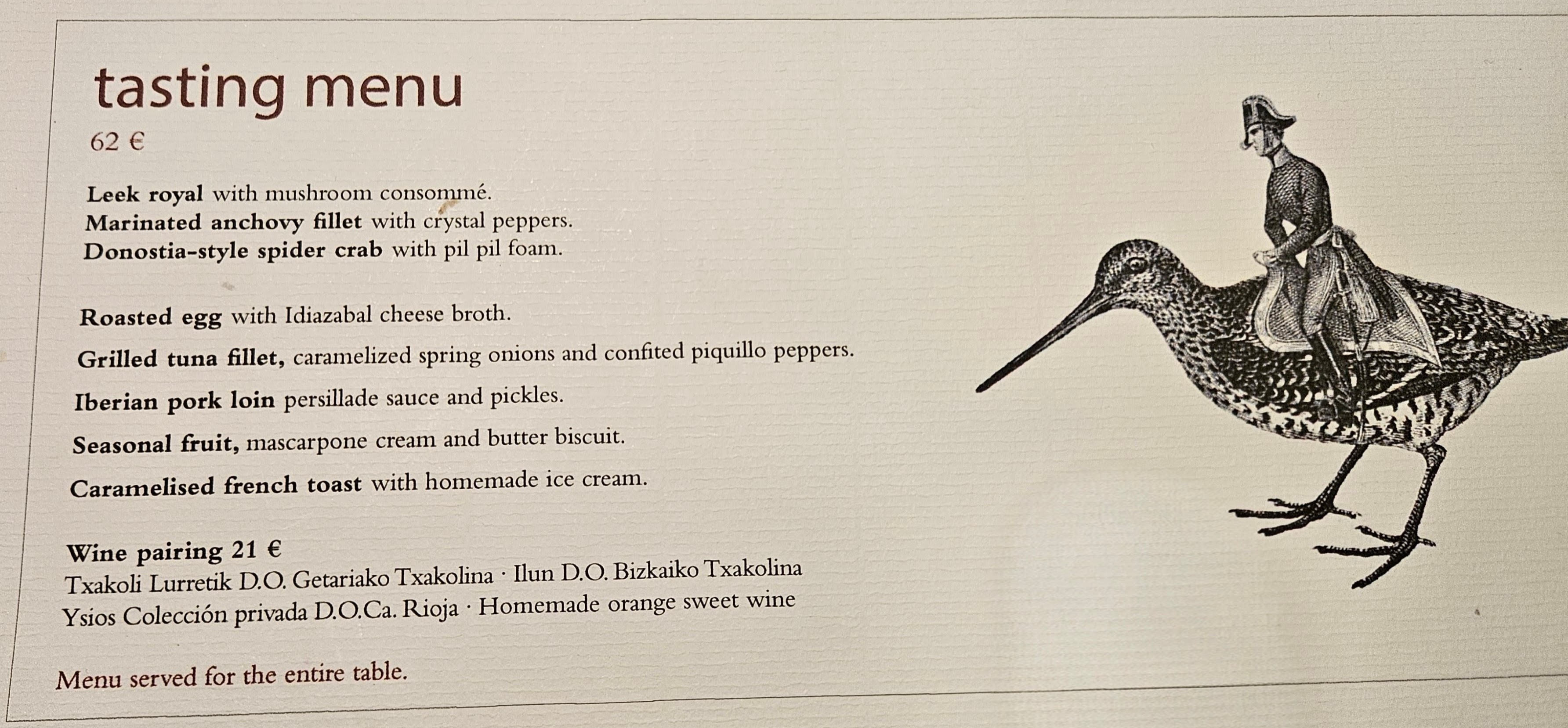 Tasting menu from Bodegón Alejandro