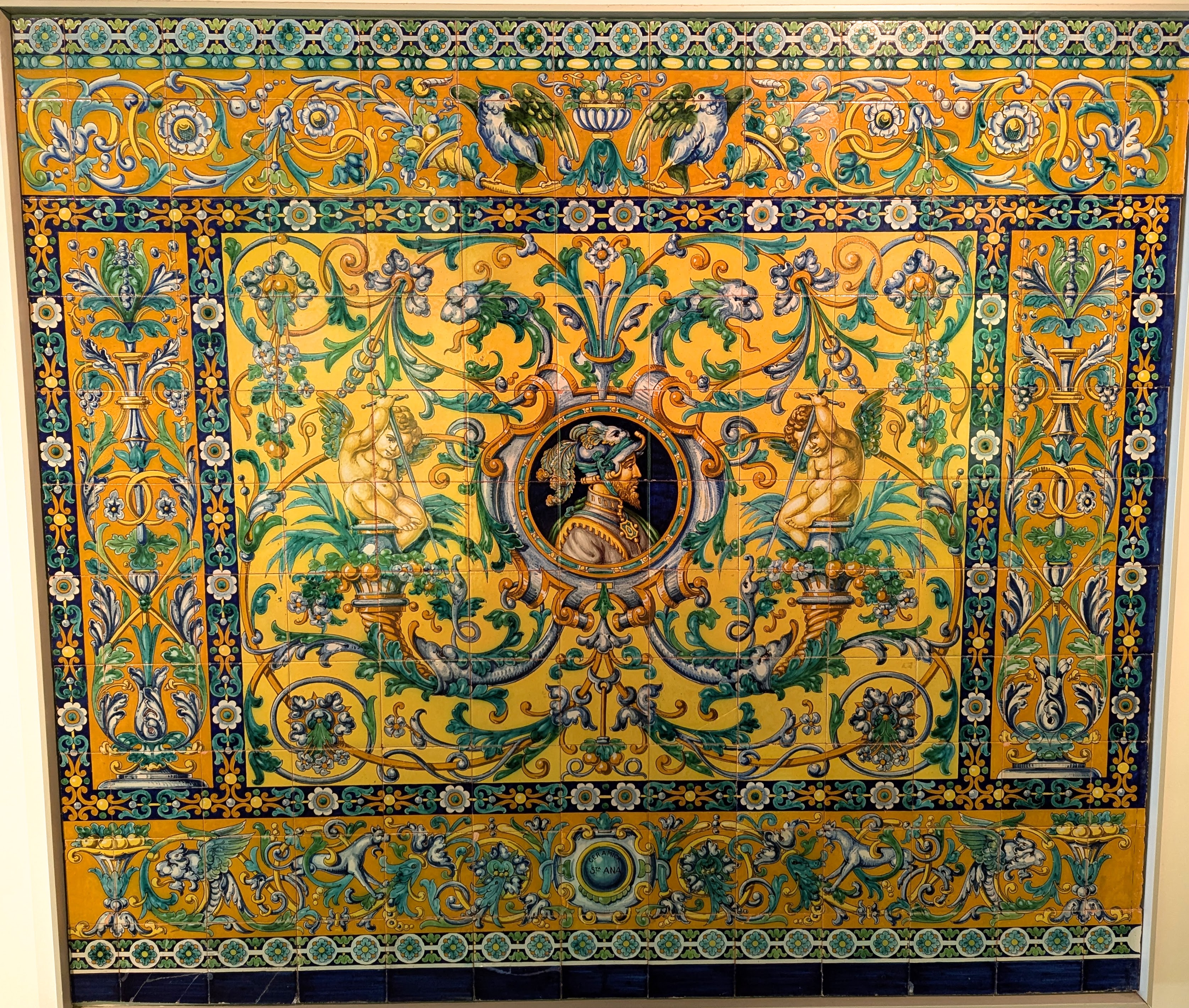 Mural of painted tiles at the Ceramic Center