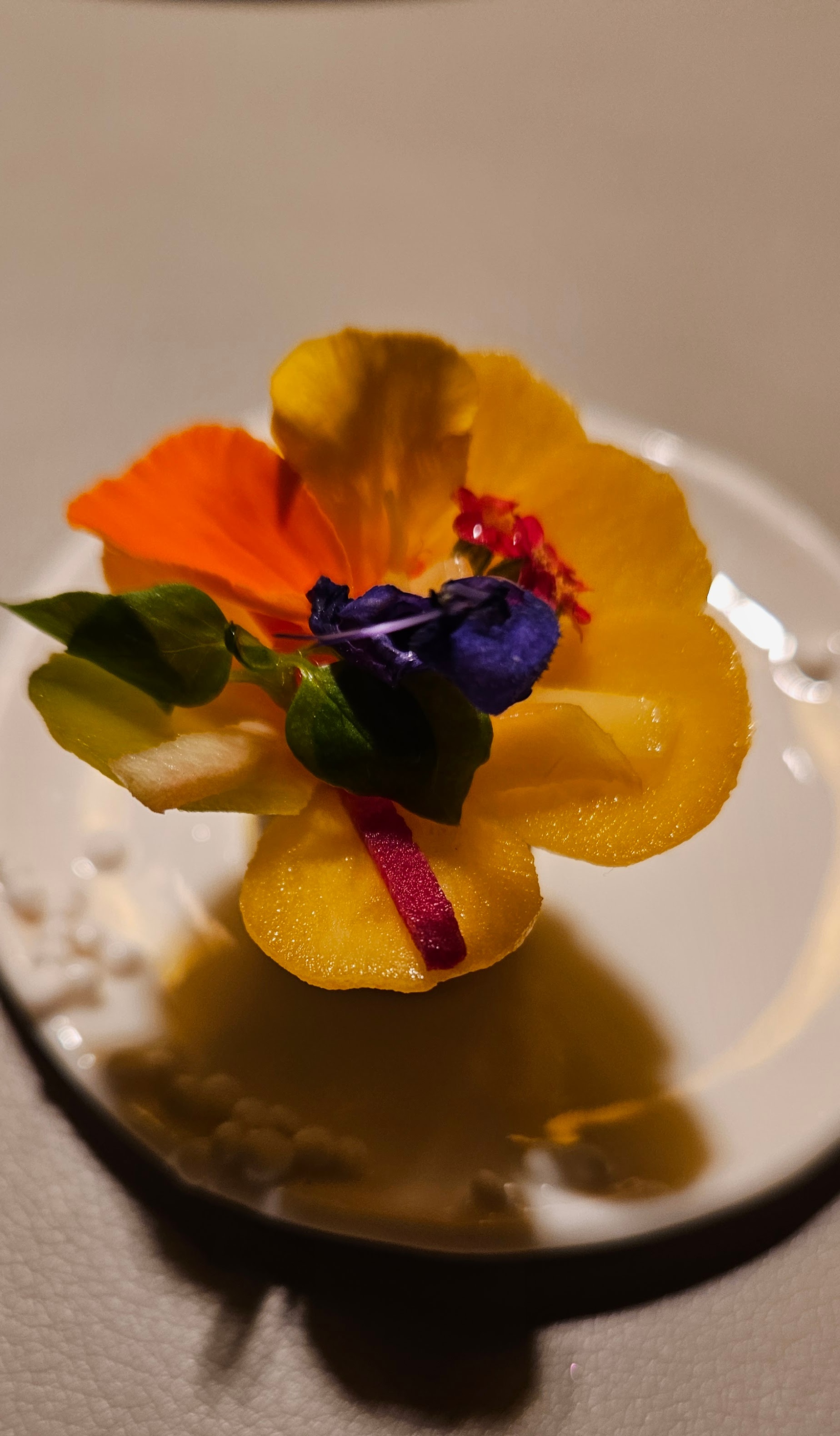 Amuse bouche topped with flowers