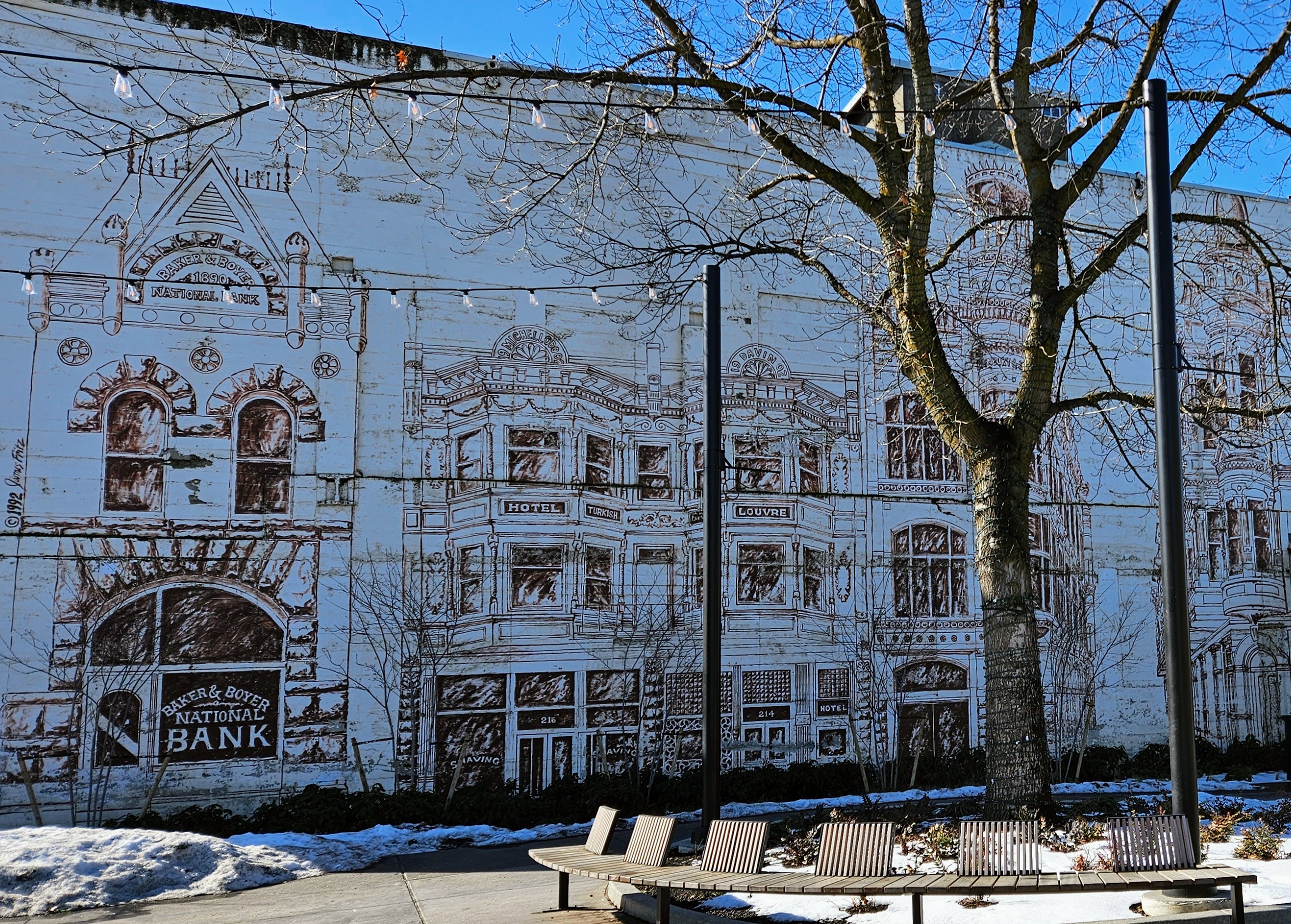 Mural alongside pedestrian park downtown