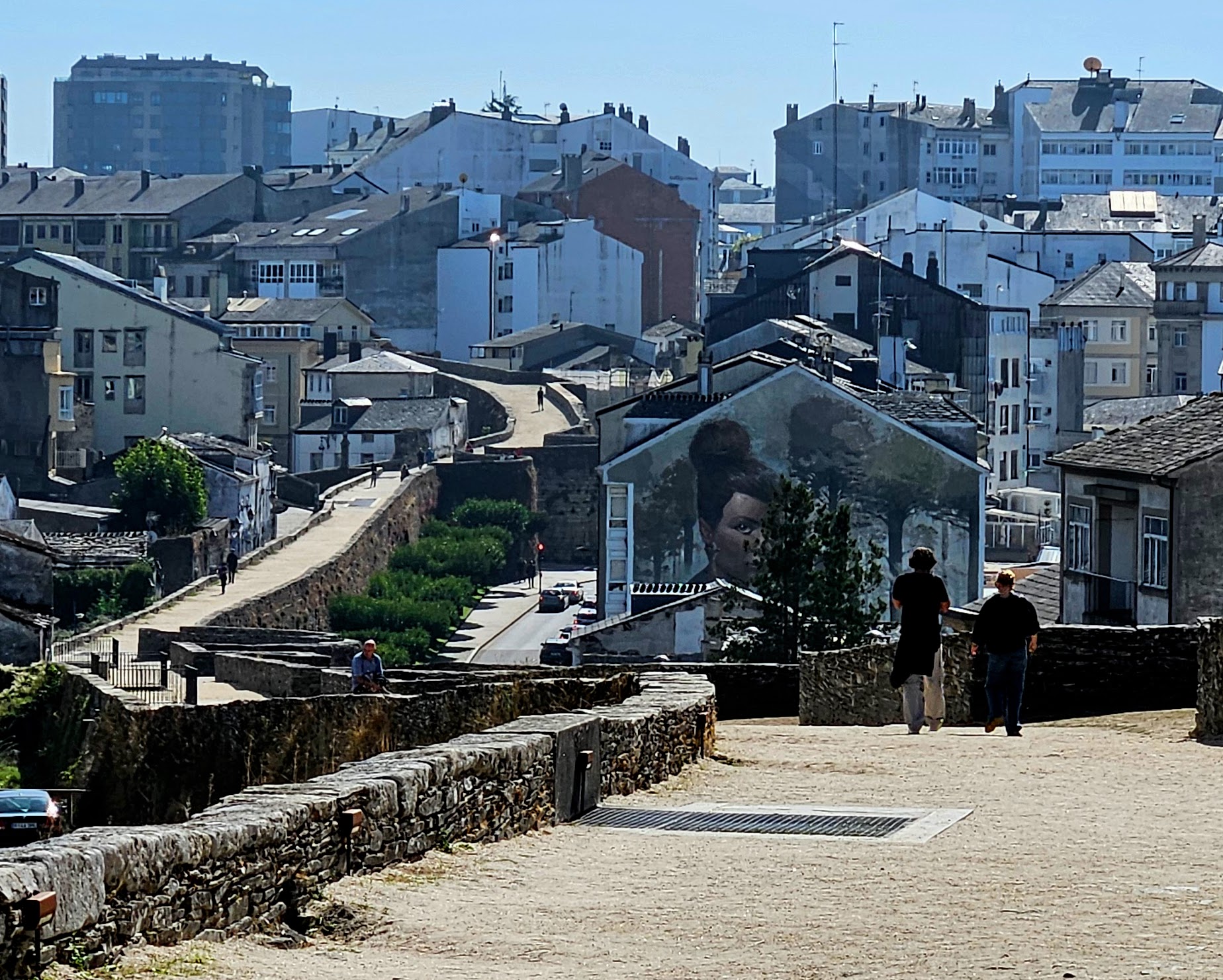 Along the top of the Roman wall in Lugo