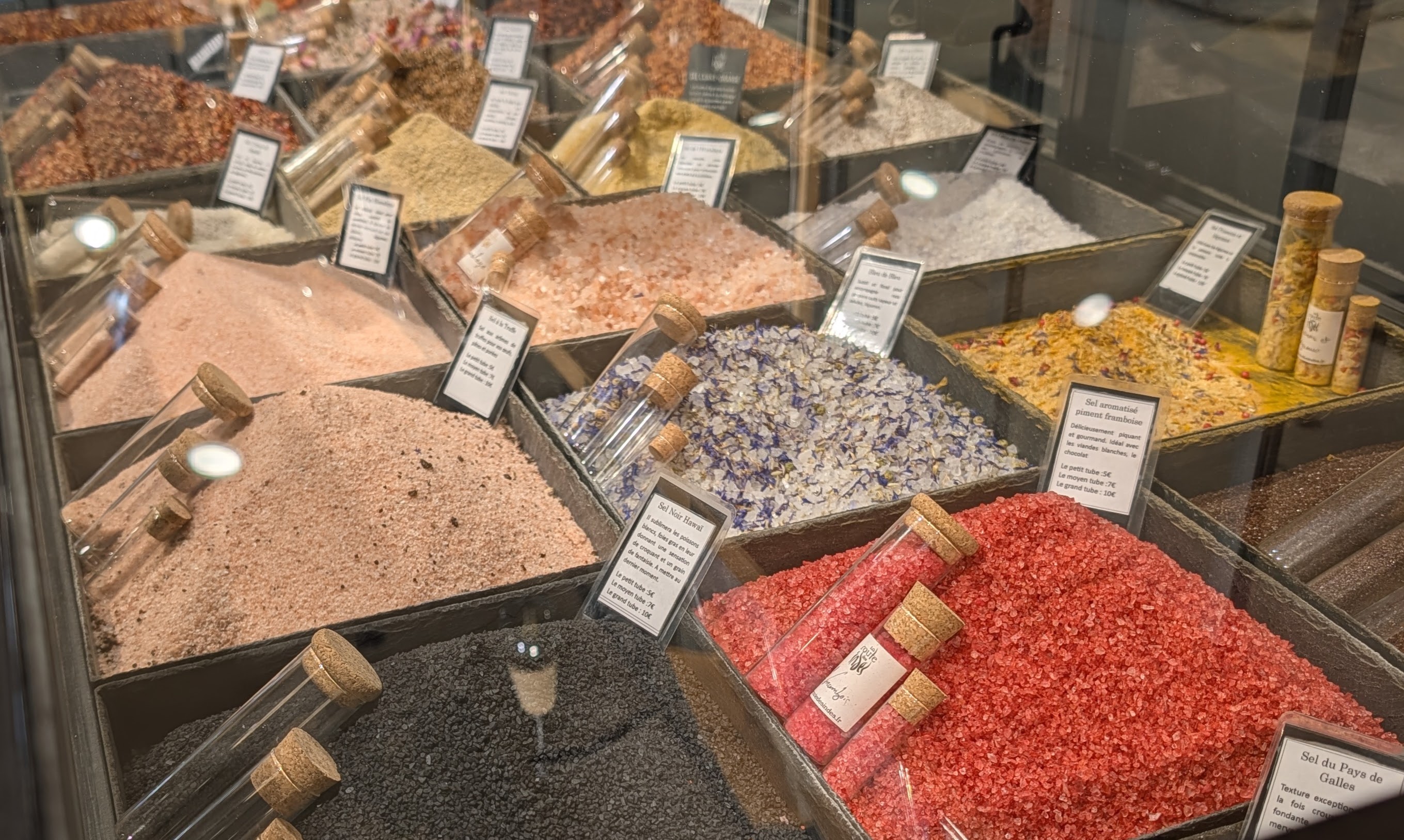 Colorful salts at Galleries Lafayette Haussmann