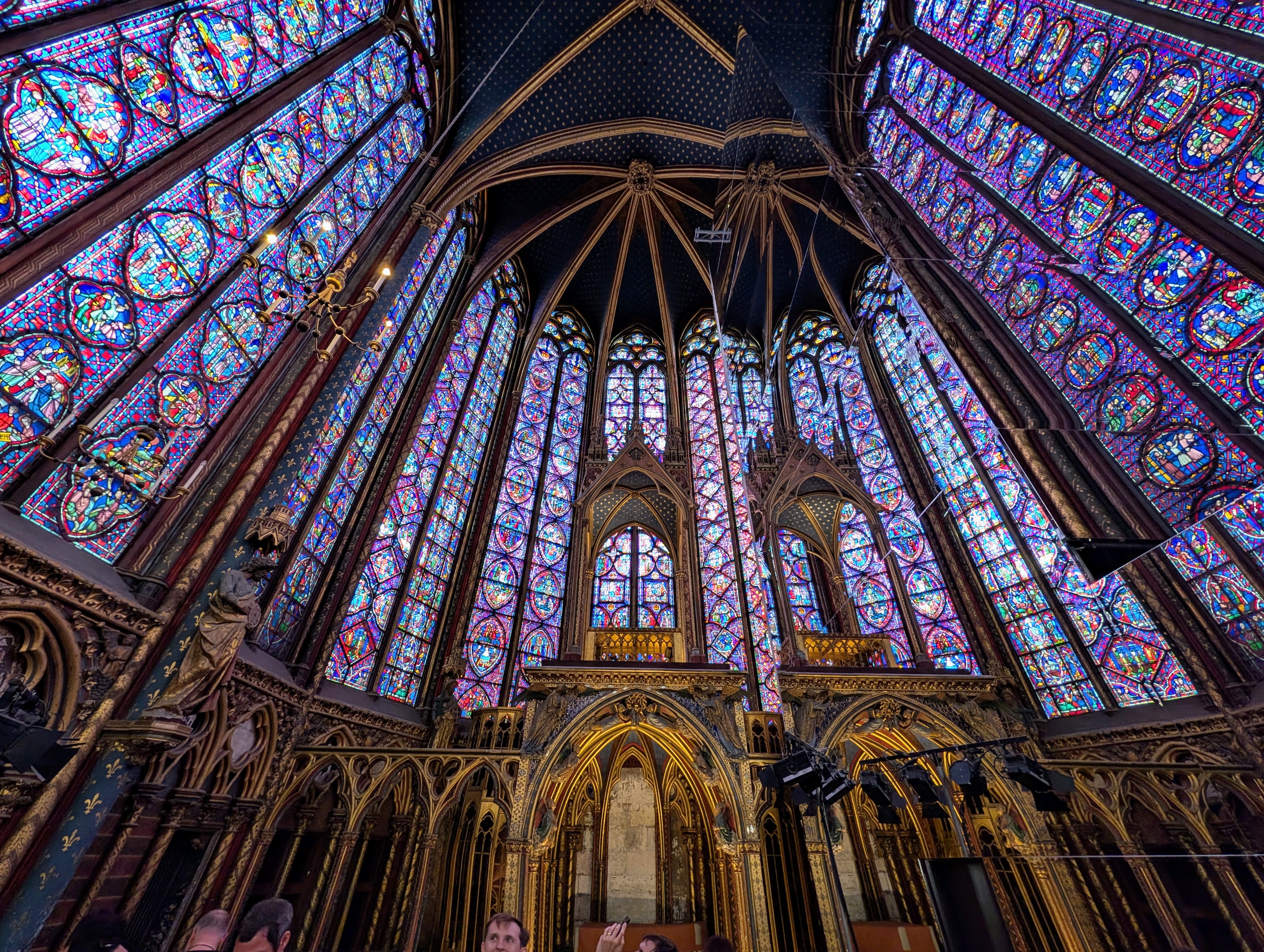 Stained glass and vaulted ceiling at Sainte-Chapelle