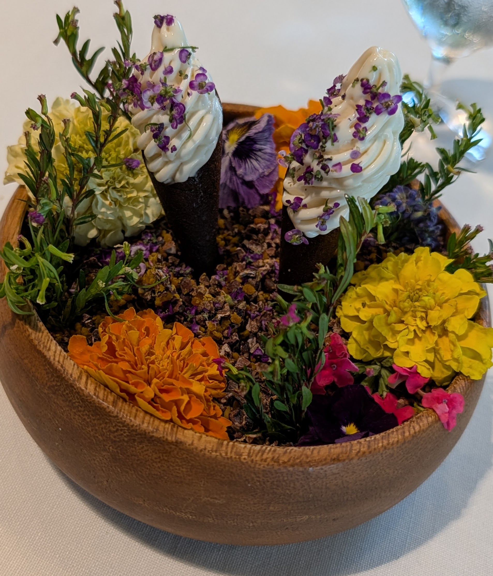 Honey ice cream cones in edible flowers