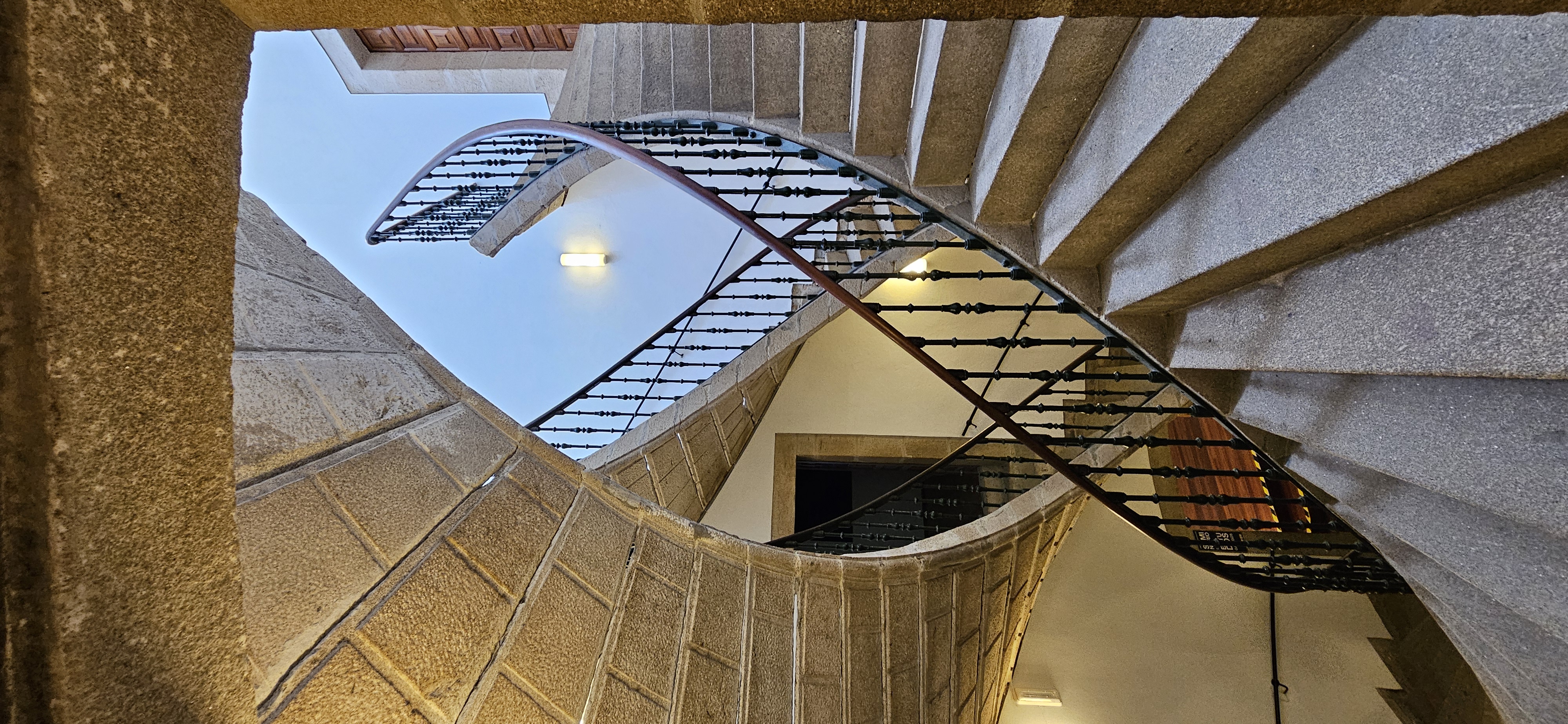 Looking across the triple spiral staircase