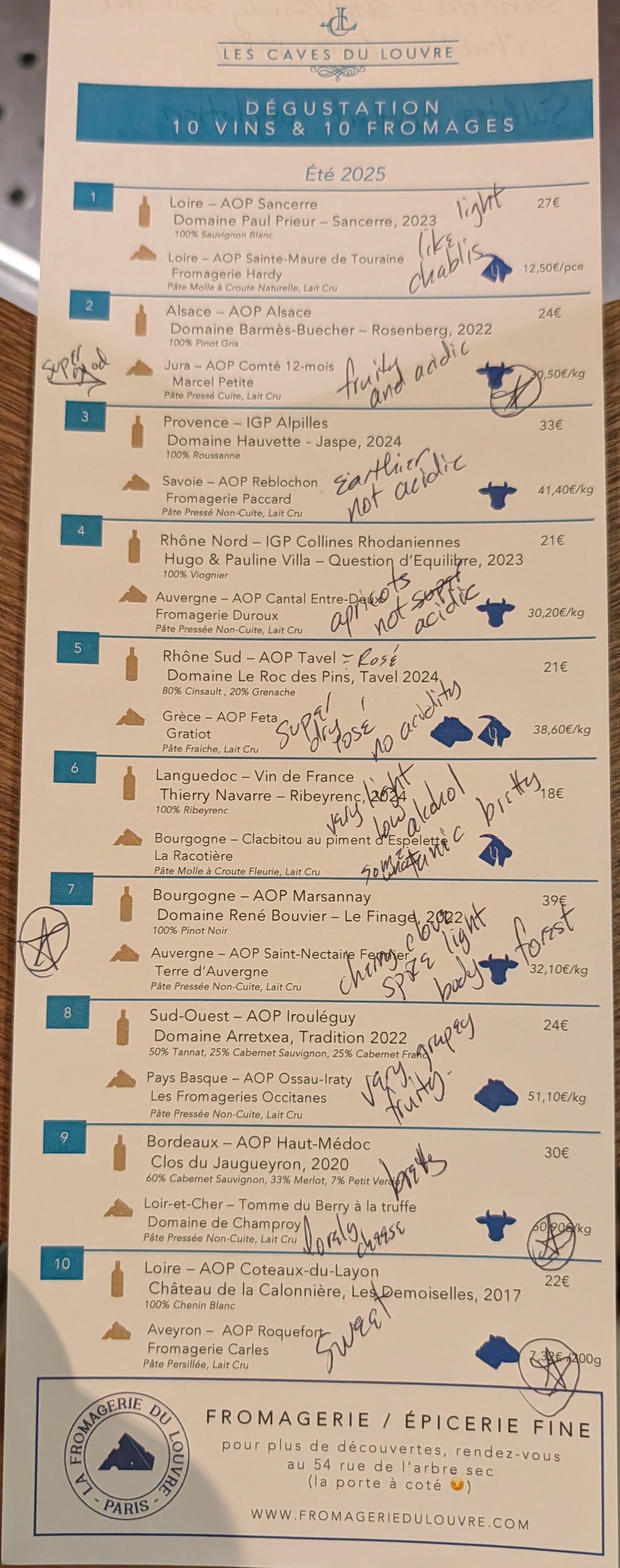 The pairing menu and some notes