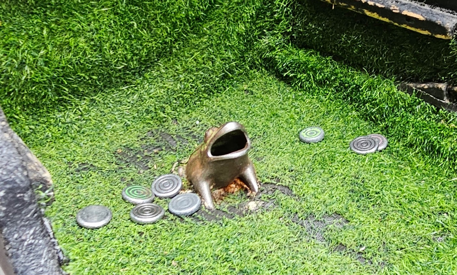 Bar game where you try to toss a token into a frog's mouth