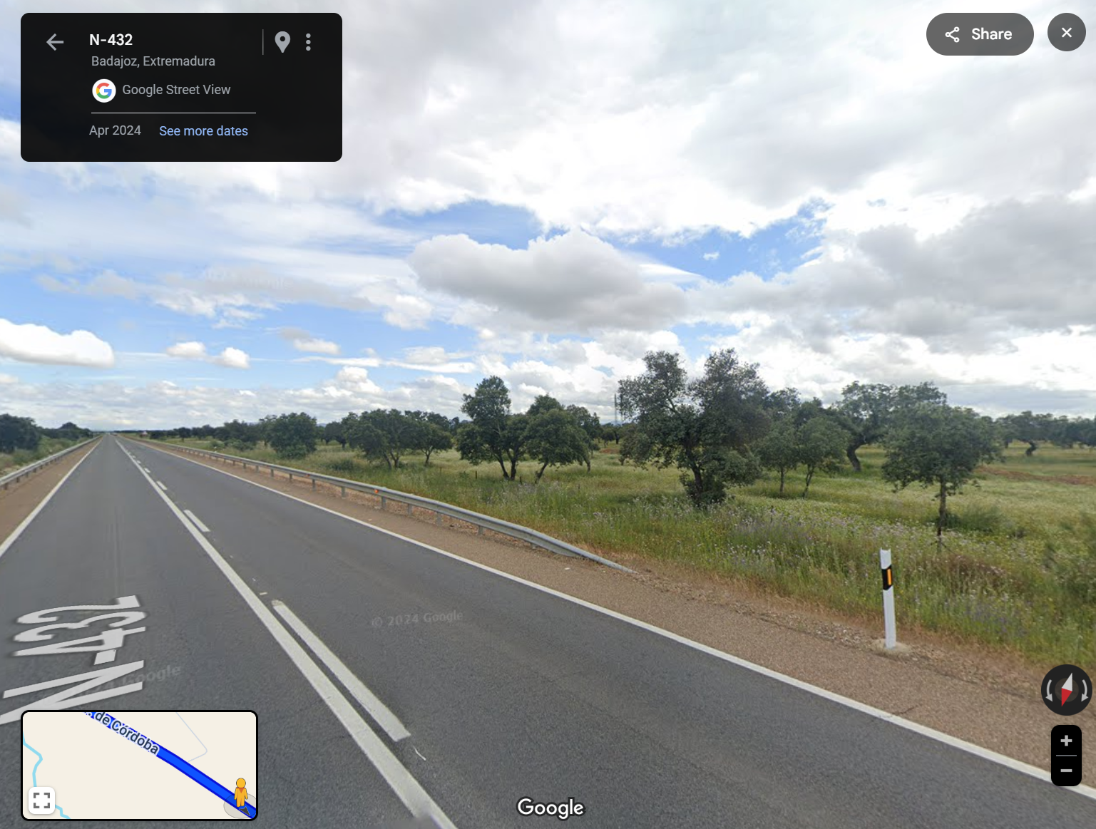Google street view of N-432 highway in Spain