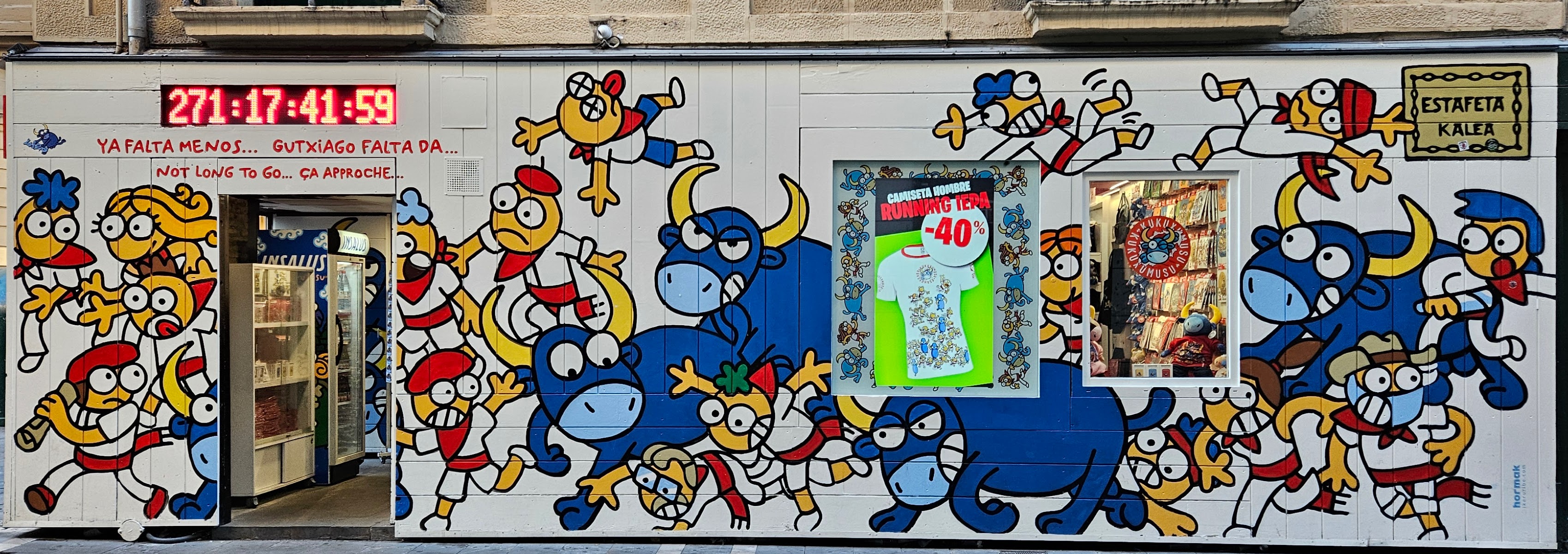 Running of the bulls mural with countdown clock