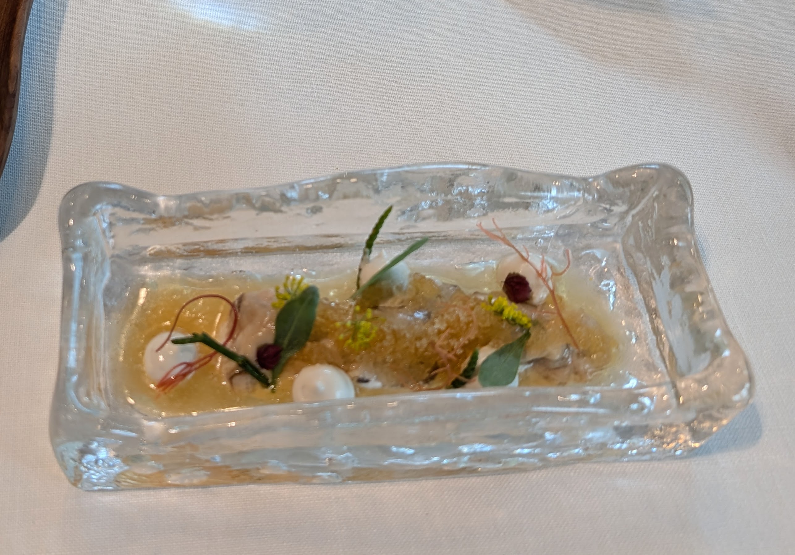 Oysters with granita and seaweed