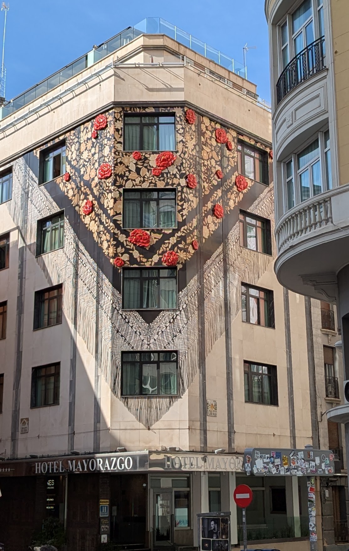 Flamenco shawl art design on hotel near Santo Domingo